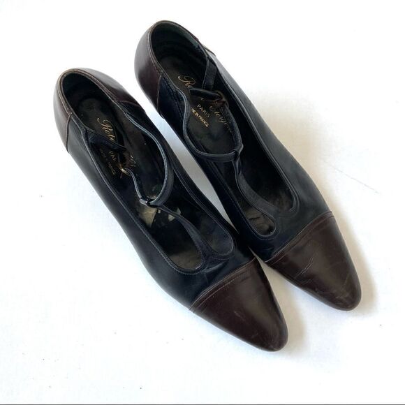 Vintage Robert Clergerie Black Brown Pointed Toe Ankle Strap Heels 10.5 - Picture 7 of 11